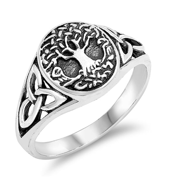 Antiqued Celtic Tree of Life Knot Filigree Ring Sterling Silver Band 925 Jewelry Female Male Size 9