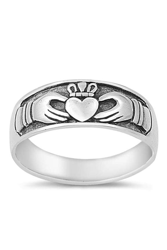 Antiqued Claddagh Heart Purity Ring .925 Sterling Silver Band Jewelry Female Male Unisex Size 5