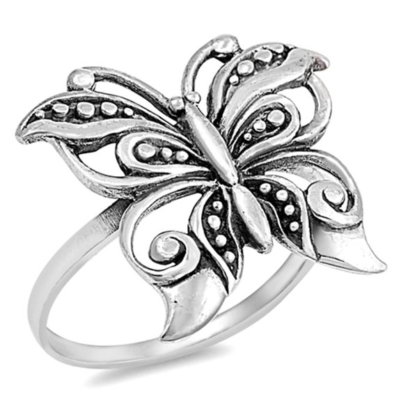 Antiqued Filigree Butterfly Boho Ring .925 Sterling Silver Band Jewelry Female Male Unisex Size 5