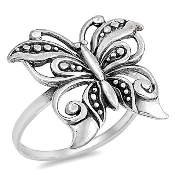 Antiqued Filigree Butterfly Boho Ring .925 Sterling Silver Band Jewelry Female Male Unisex Size 7