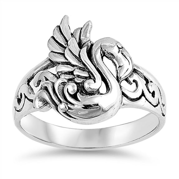 Antiqued Filigree Swan Bird Flamingo Ring .925 Sterling Silver Band Jewelry Female Male Size 9