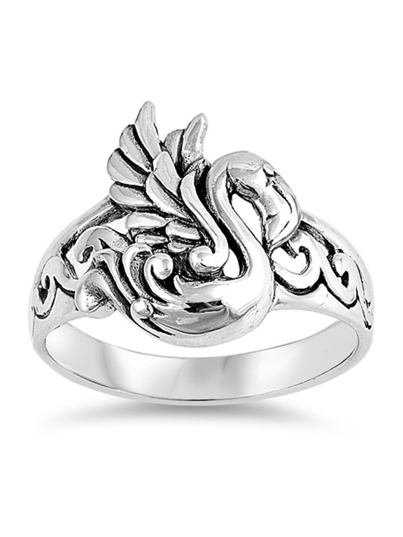 Antiqued Filigree Swan Bird Flamingo Ring .925 Sterling Silver Band Jewelry Female Male Size 9