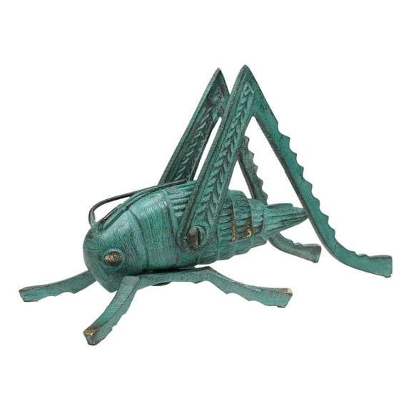 Antiqued Green Verdigris Solid Brass Medium Cricket Good Luck Sculpture 5.5"L