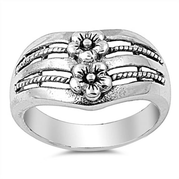Antiqued Hawaiian Plumeria Flower Ring .925 Sterling Silver Band Jewelry Female Male Unisex Size 8