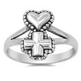 thumbnail image 1 of Antiqued Heart Cross Love Christ Ring .925 Sterling Silver Band Jewelry Female Male Unisex Size 7, 1 of 4