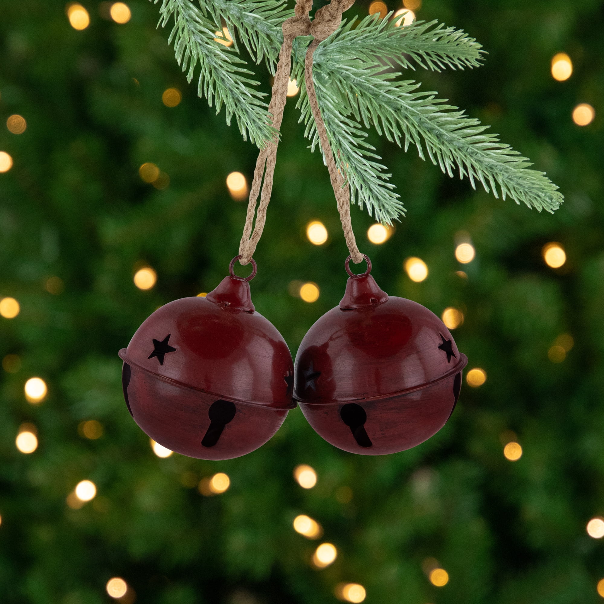 Northlight Antiqued Jingle Bell Christmas Ornaments - 3" - Burgundy - Set of 2