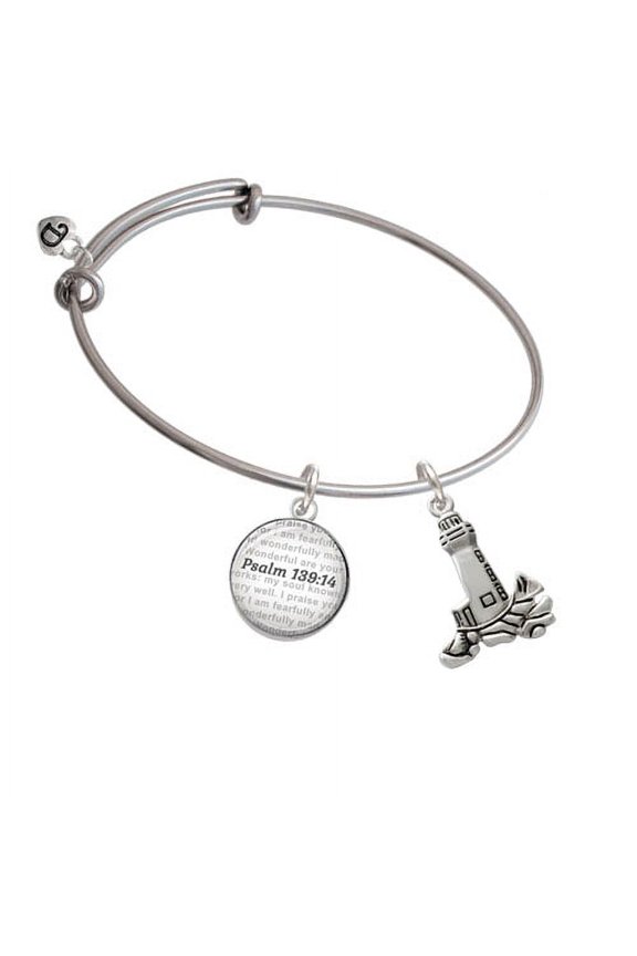 Antiqued Lighthouse - Bible Verse Psalm 139:14 Glass Dome Bangle Bracelet