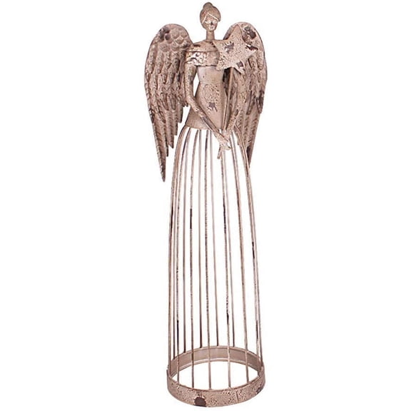 Antiqued Metal Garden Angel Statue with Star Wand, Indoor Outdoor Angel Yard Art Decor Lawn Patio Decorations Holiday Decor Garden Present Idea, 26"H (Star Wand)