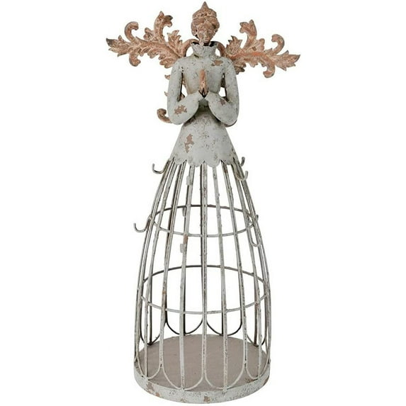 Attraction Design Antiqued Praying Metal Garden Angel Statue with Hooks, Indoor Outdoor Angel Yard Art Decor Lawn Patio Decorations Holiday Decor Garden Gift Idea for Christmas, 18’’H