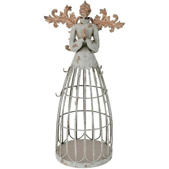 Attraction Design Antiqued Praying Metal Garden Angel Statue with Hooks, Indoor Outdoor Angel Yard Art Decor Lawn Patio Decorations Holiday Decor Garden Gift Idea for Christmas, 18H