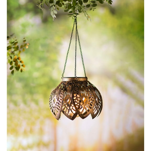 Antiqued Metal Hanging Indoor/Outdoor Flower Light - Leaves