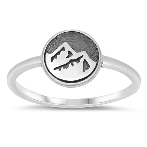 Antiqued Mountain Sky Medallion Sterling Silver Ring 925 Jewelry Female Male Unisex Size 4