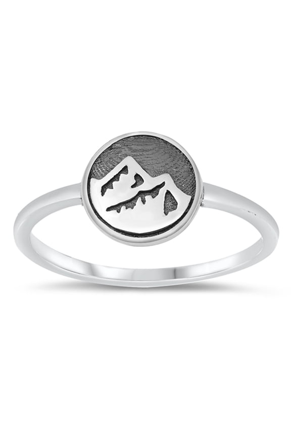 Antiqued Mountain Sky Medallion Sterling Silver Ring 925 Jewelry Female Male Unisex Size 4