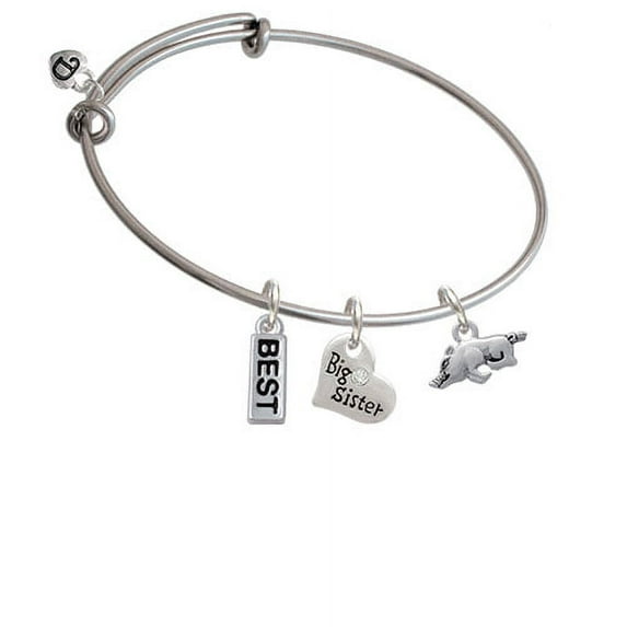 Antiqued Razorback Big Sister Heart Expandable Bangle Bracelet