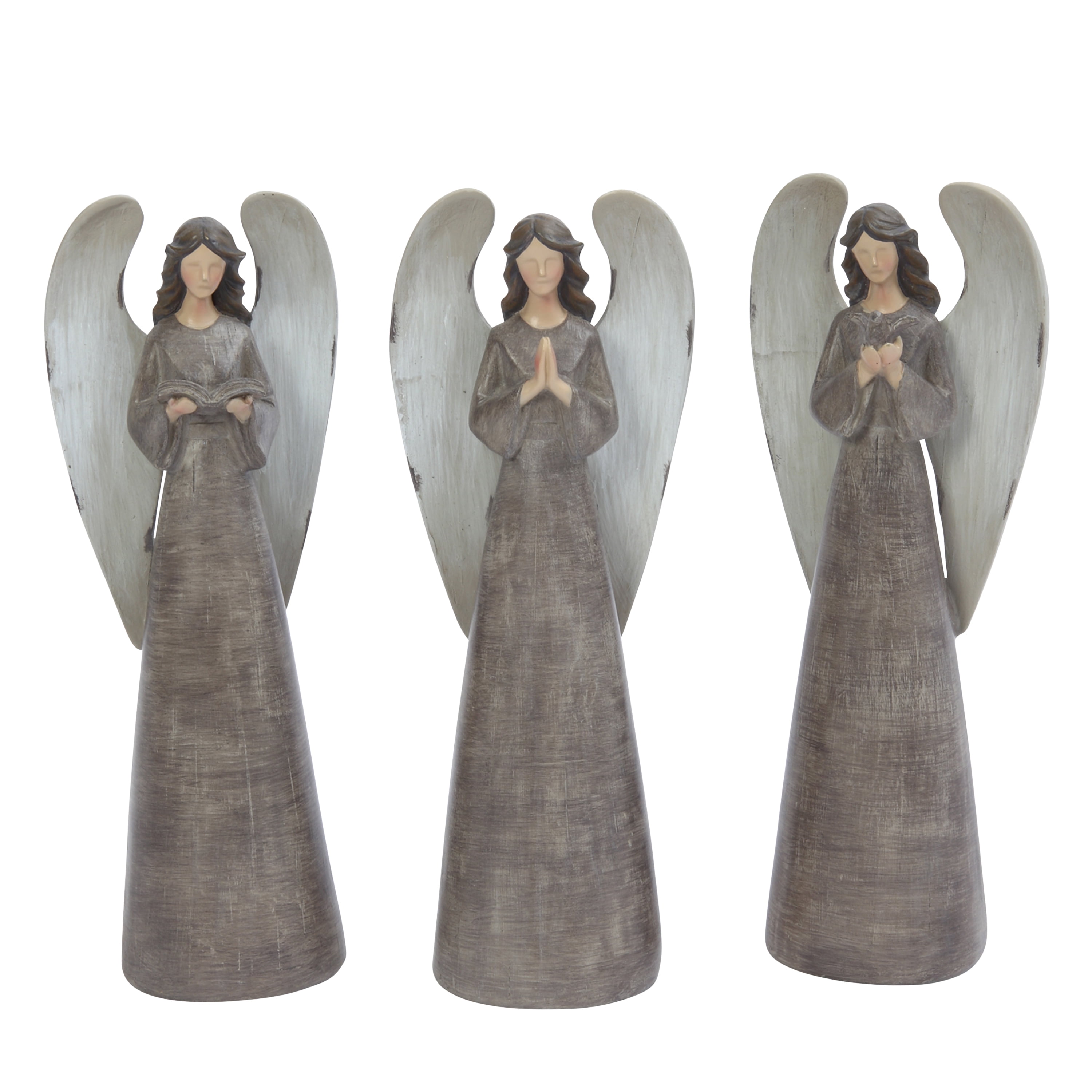 Antiqued Resin Angel Figurines (Set of 3)