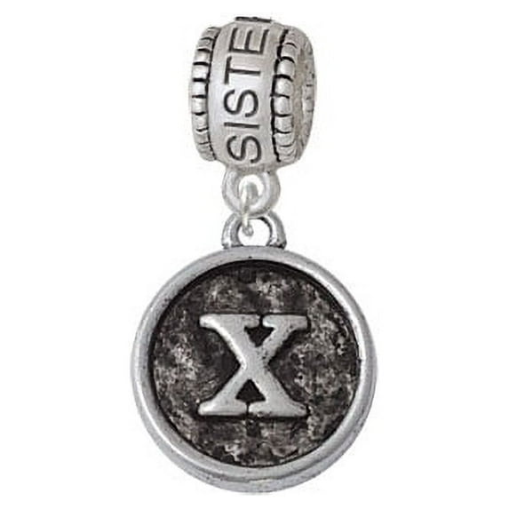 Antiqued Round Seal - Initial - X - Sister Charm Bead