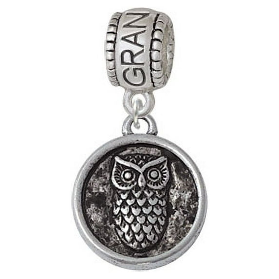 Antiqued Round Seal - Owl - Grandmother Charm Bead