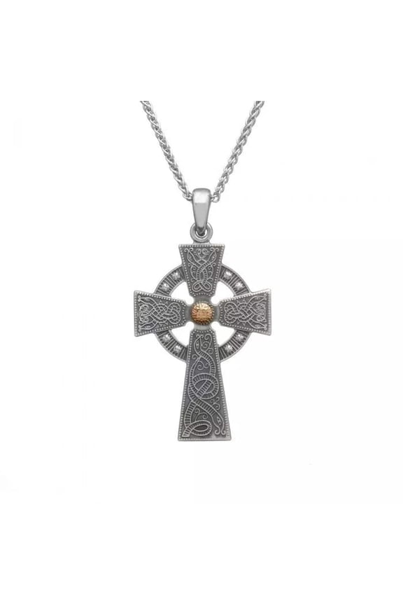 Antiqued Silver Gold Bead Cross Celtic Warrior- Medium
