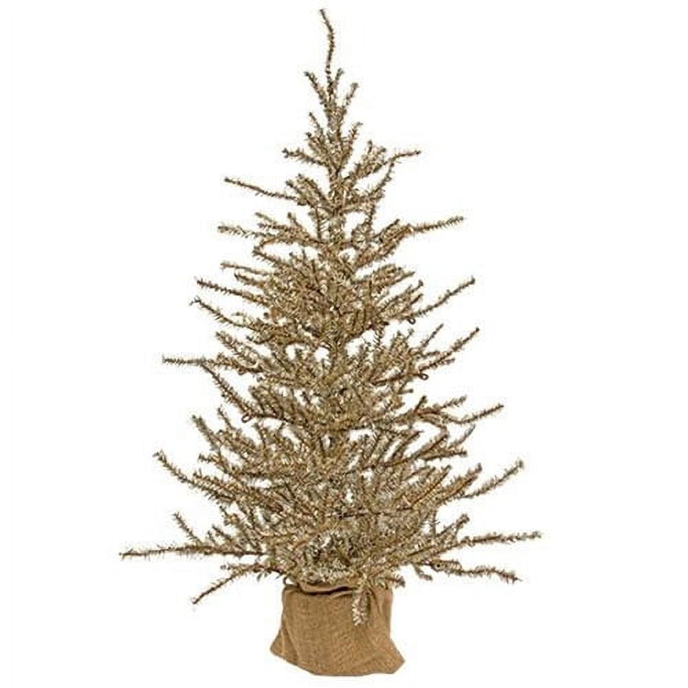 Antiqued Silver Tinsel Tree w/Burlap Base 4ft
