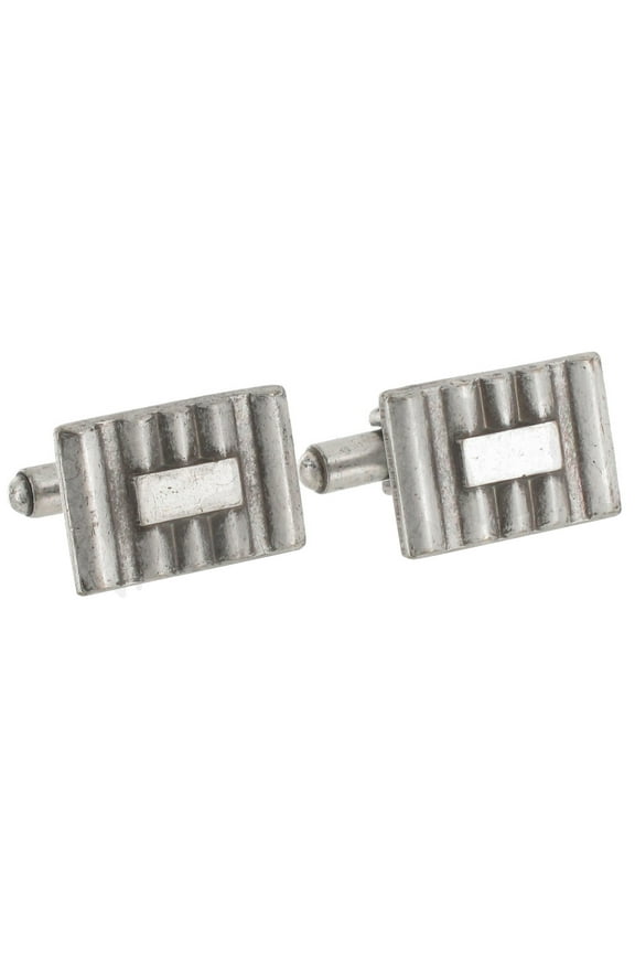 Antiqued Silver Tone Ridged Rectangle Toggle Back Mens Cufflinks