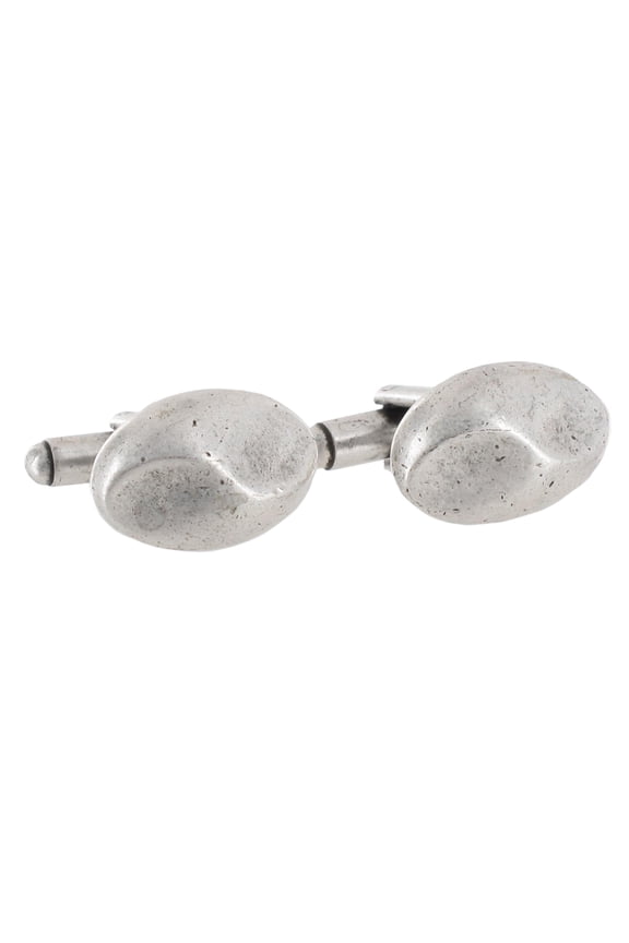 Antiqued Silver Tone Thumbprint Oval Toggle Back Mens Cufflinks