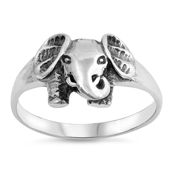 Antiqued Small Elephant Animal Boho Ring Sterling Silver Band 925 Jewelry Female Male Unisex Size 7
