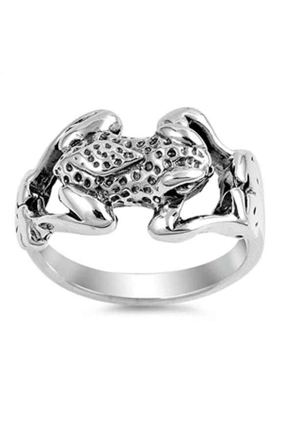Antiqued Spotted Frog Jumping Animal Ring .925 Sterling Silver Band Jewelry Female Male Size 4