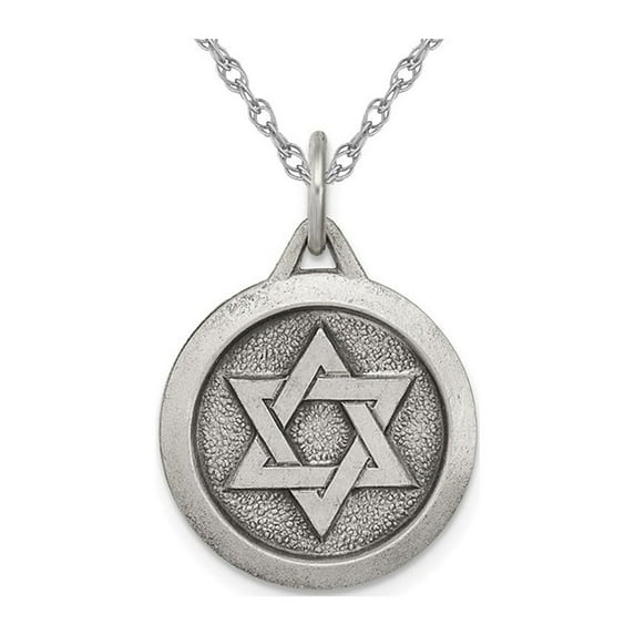 Antiqued Sterling Silver Star of David Medal Pendant Necklace with Chain for Women
