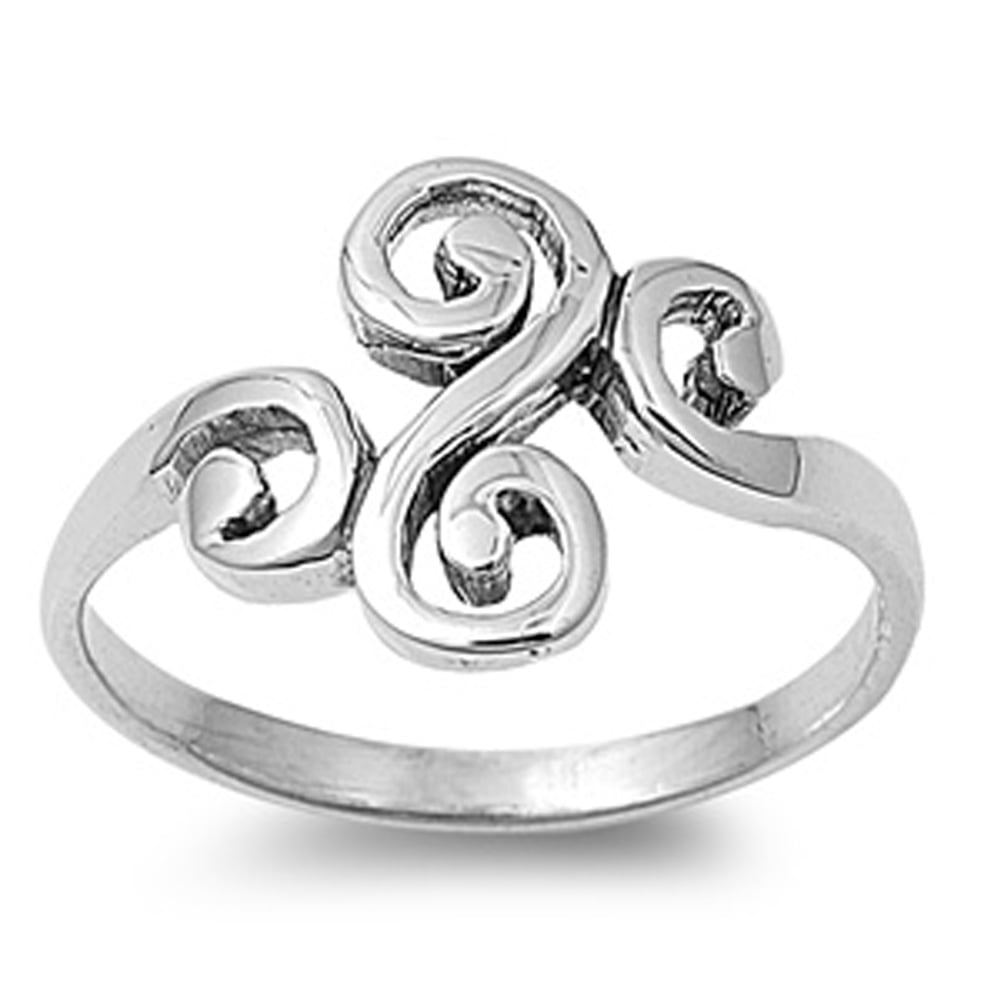 Silvershake Petite Sterling Silver Ring With Created Black Onyx Inlay - Filigree Swirl Design, Size 7 - View #8
