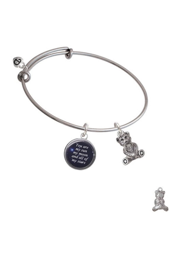 Antiqued Teddy Bear You Are My Sun Moon Stars Bangle Bracelet
