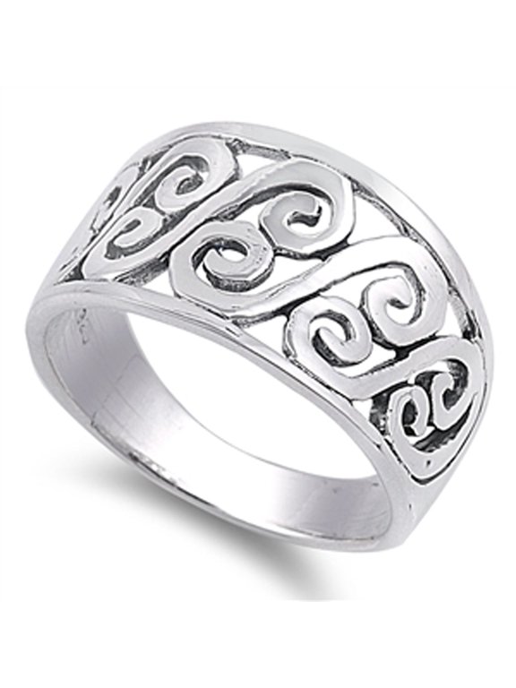 Antiqued Tribal Swirl Infinity Wave Knot Ring Sterling Silver Band 925 Jewelry Female Male Size 8