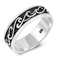 Antiqued Wave Black Wedding Ocean Ring .925 Sterling Silver Band Jewelry Female Male Unisex Size 8
