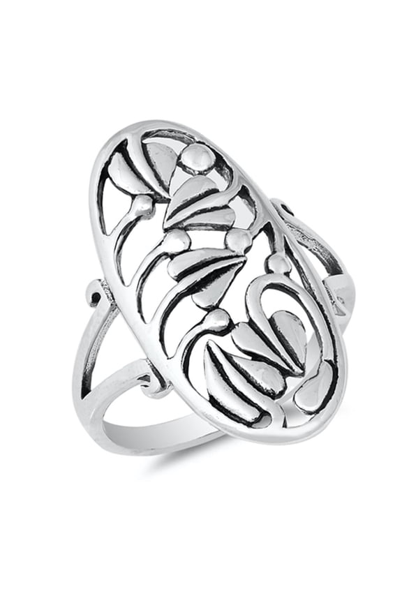 Antiqued Wide Leaf Bud Bead Filigree Ring .925 Sterling Silver Band Jewelry Female Male Size 8