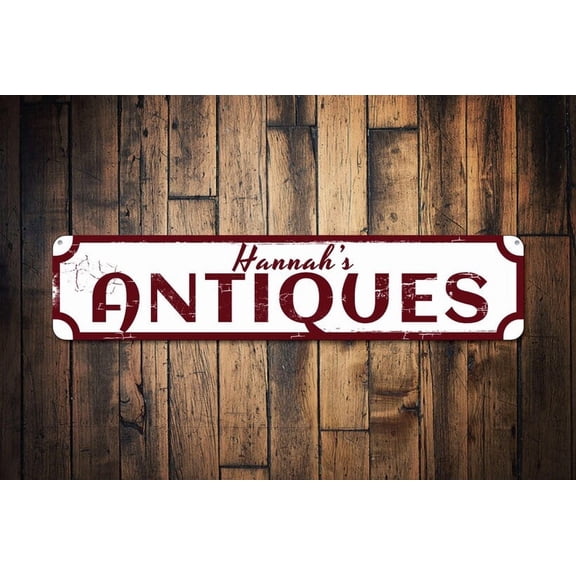 Antiques Sign Name Store Sign Custom Country Home Decor Metal Antique Lover Kitchen Decor - Antique Signs - Size: 16 x 4 Inches