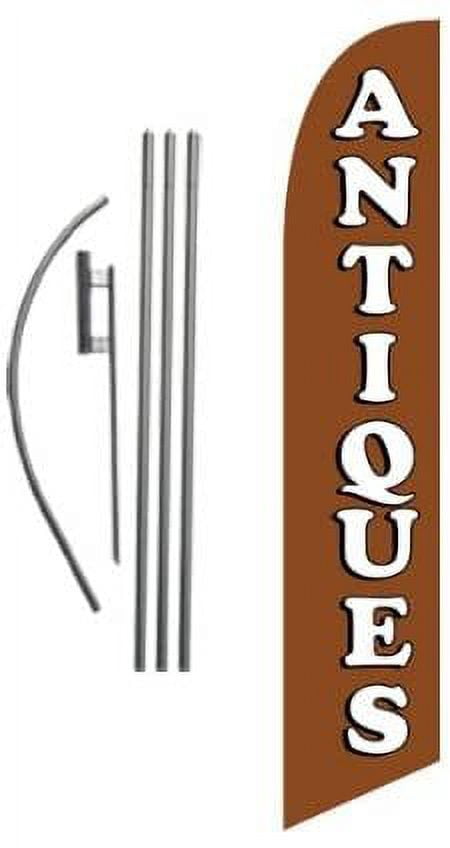 Antiques Store Advertising Feather Banner Swooper Flag Sign with Flag Pole Kit and Ground Stake