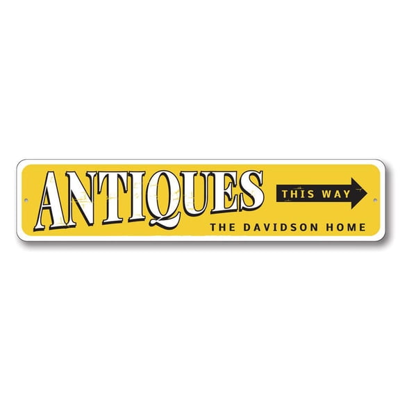 Antiques This Way Sign, Arrow Store Sign, Custom Family Name Home Sign, Home Antique Aluminum Decor - 4x18 inches
