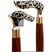 Antiques Victorian Designer Derby Brass Handle Wooden Walking Stick Cane 2 Fold Walking Stick Cane for Men and Women Gift, Item for Him, Heaven Crafts Shop, Gold And Black, 36 Inch