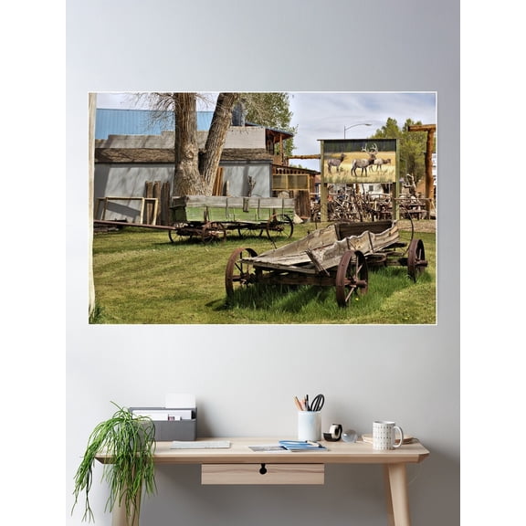 Antiques - Wagons Hay Rakes And Other Stuff Poster Wall Art, Modern Wall Decor For Living Room Bedroom, 12x18 UNFRAMED