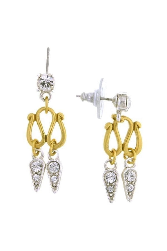 Two Tone Crystal 2 Drop Post Earrings