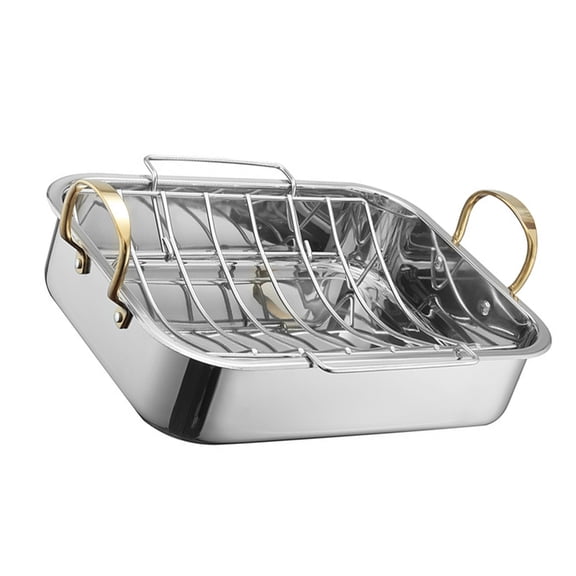 Antirust Steel Grill Pan with V-shape Rack Heat Resistant Oven Use Roasting Pan