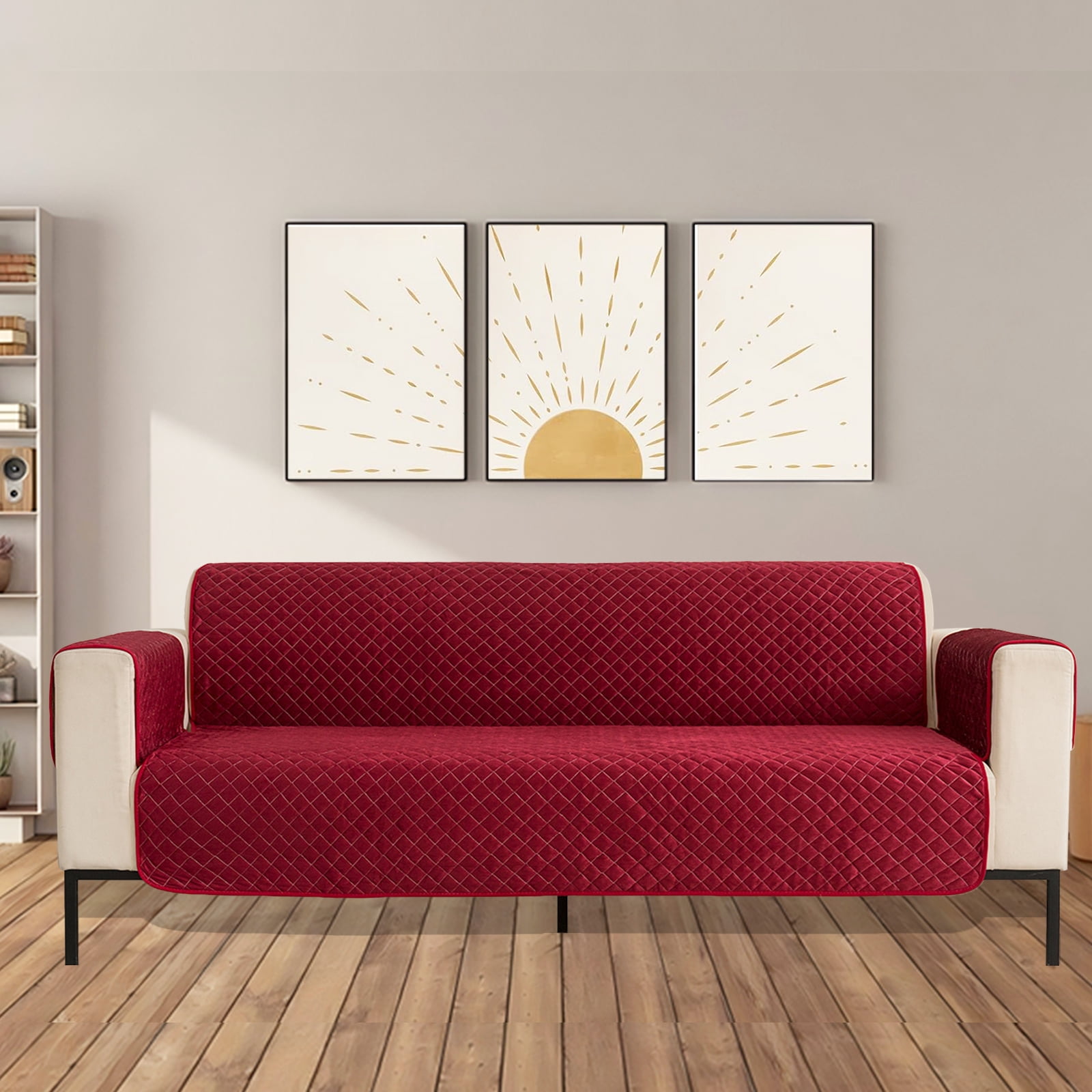 Antislip Velvet Sofa Slipcover for Leather Sofas (Red) - Walmart.com