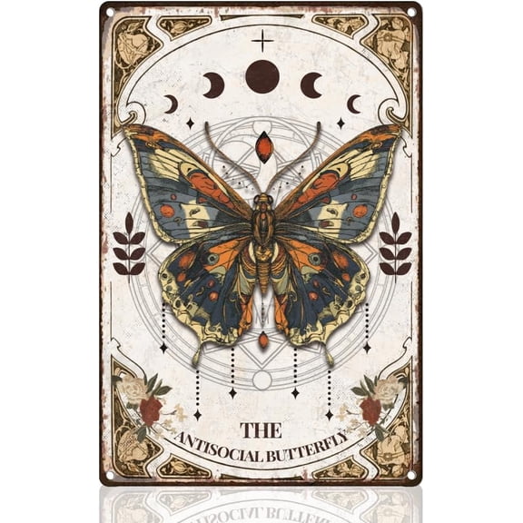 Antisocial Butterfly Metal Sign Tarot Inspired Wall Decor Tin Poster 8 x 12 Inch Vintage Style for Home Room Office Garden Yard