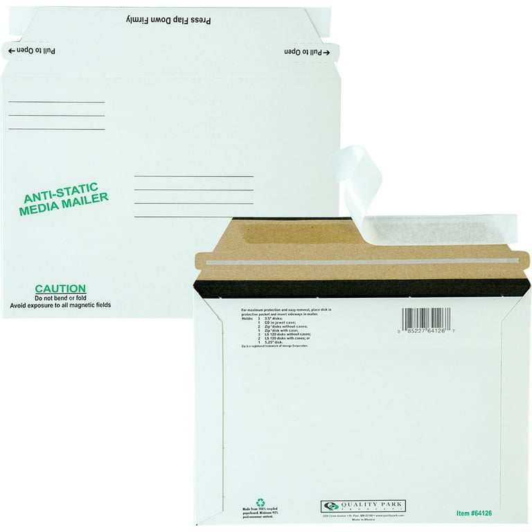 Antistatic Fiberboard Disk CD/DVD Mailer, Cheese Blade Flap, Redi-Strip Adhesive Closure, 6 x 8.63, White, 25/Box Antistatic Fiberboard Disk CD/DVD Mailer, Cheese Blade Flap, Redi-Strip Adhesive Closure, 6 x 8.63, White, 25/Box