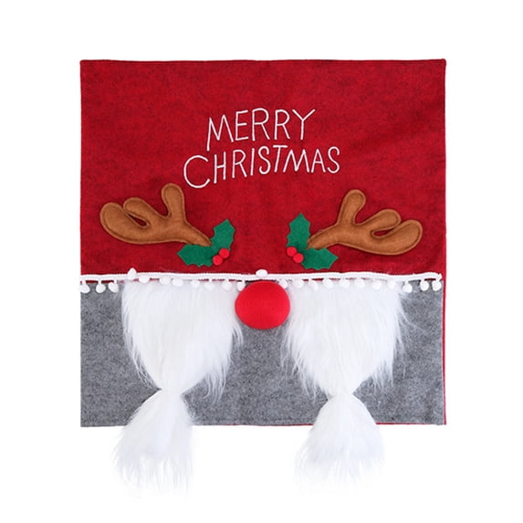 Antler Decor Red Nose Letter Print Decorative Chair Cover Faceless Gnome White Whisker Christmas Chair Sleeve Decoration Party Supplies