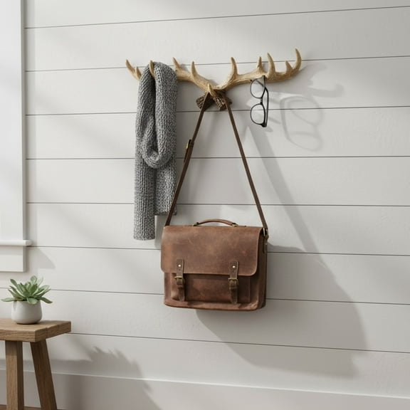 Antler Decorative Hook Wall Hanging Coat Hook Resin Vintage Style Wall Decor And Key Holder For Hats Bags And Coats Easy To Install Traceless Mounting For Home Or Store Entrance