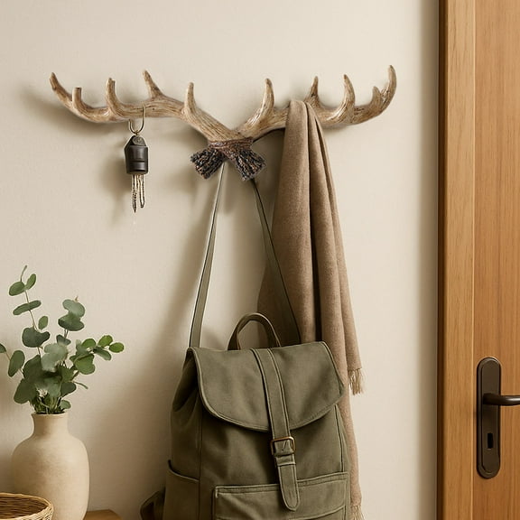 Antler Decorative Wall Hook, Resin Vintage Coat Hook for Home, Entryway, Key Holder, Multifunctional Wall Decoration, Rustic Wall Mounted Hanger for Clothes & Bags