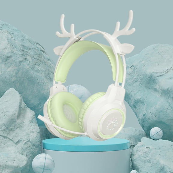 Antler Gaming Cute Headset, Wired Over-Ear Headphones with Noise Cancelling Microphone, Surround Sound, LED Backlight for PS4, PS5, Xbox One, PC, Mobile Phone