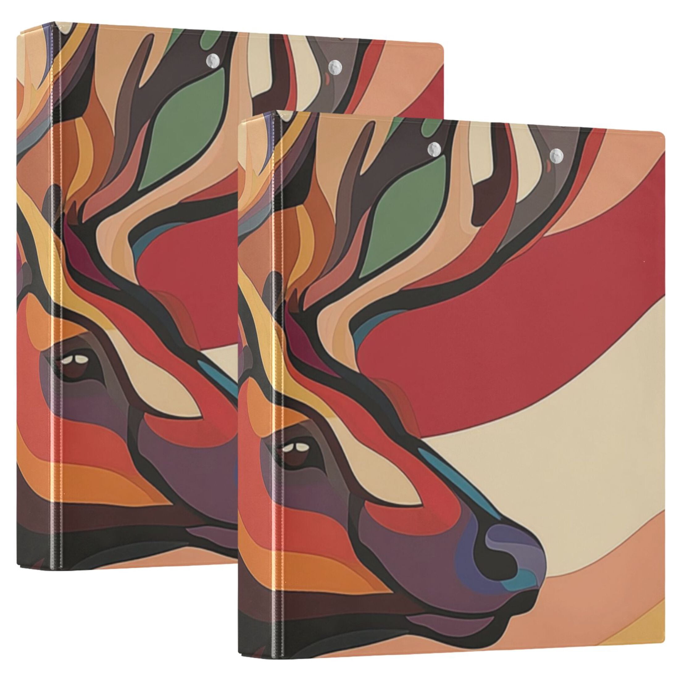 Antler Head Colorful 3 Ring Binders 1.5 inch Hardcover File Folders with Interior Pockets A4 Size Organizer for School Office Hospital Set of 2