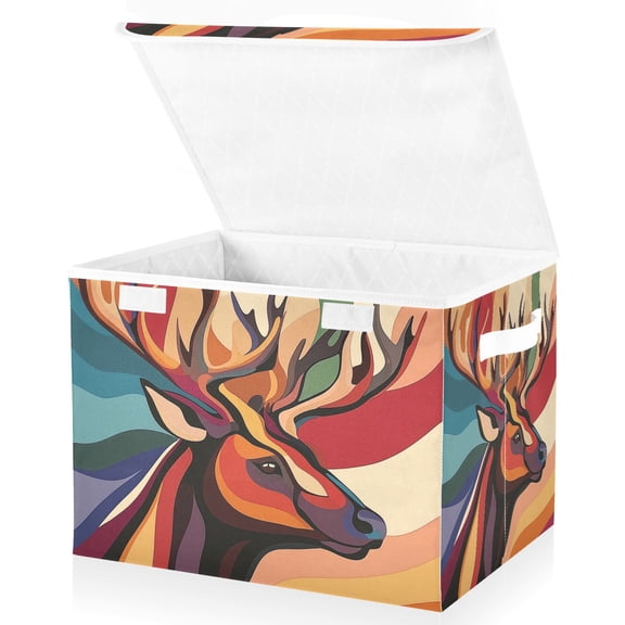 Antler Head Colorful Storage Basket for Shelves Foldable Container Organizer for Organizing Toys Clothes Books with Handles