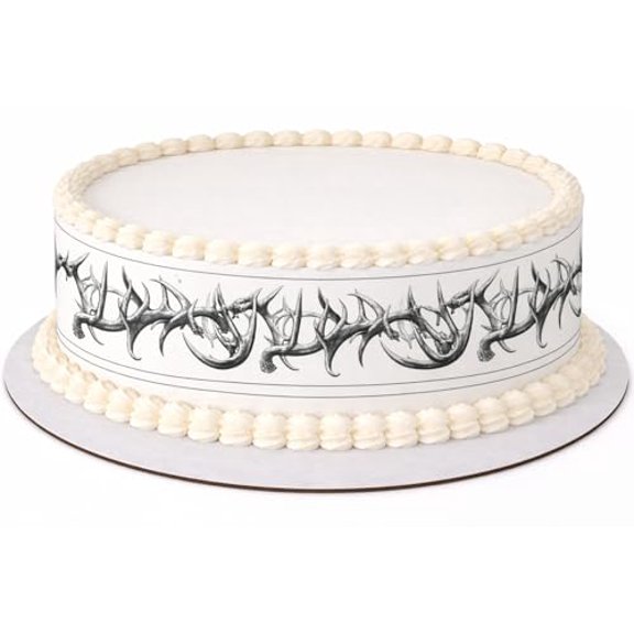 Antler Hunting Cake Side Border – Rustic Deer Antler Cake Wrap Decoration for Hunter Birthday, Lodge & Outdoor Theme Parties (3.5 x 10.5 (2 per sheet uncut))
